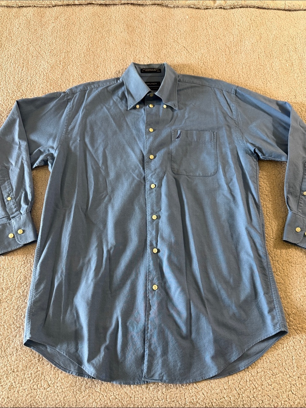 Nautica Men's Dusty Blue Long-Sleeve Button-Down Shirt 100% cotton